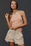 By Anthropologie Linen Blend Pleated Button-front Shorts In White