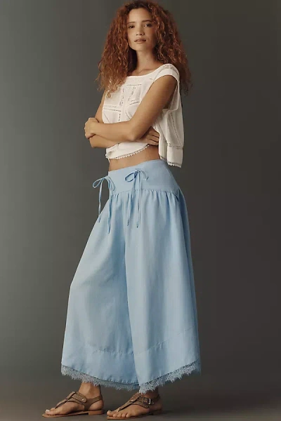 By Anthropologie Linen Blend Skirty Basque Waist Pants In Blue