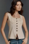 By Anthropologie Linen-blend Sleeveless Button-front Top In Beige