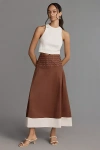 By Anthropologie Linen Blend Smocked-waist Colorblock Midi Skirt