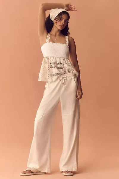 By Anthropologie Linen City Beach Trouser Pants In White
