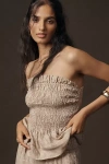 By Anthropologie Linen Cotton Smocked Strapless Top