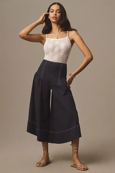 By Anthropologie Linen Extended Waist Pants In Blue