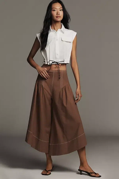 By Anthropologie Linen Extended Waist Pants In Multi