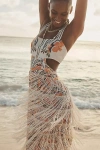 By Anthropologie Linen Fringe Column Midi Dress In Multicolor