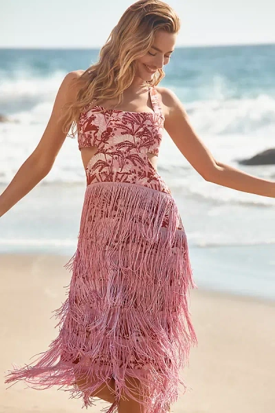 By Anthropologie Linen Fringe Column Midi Dress In Multicolor