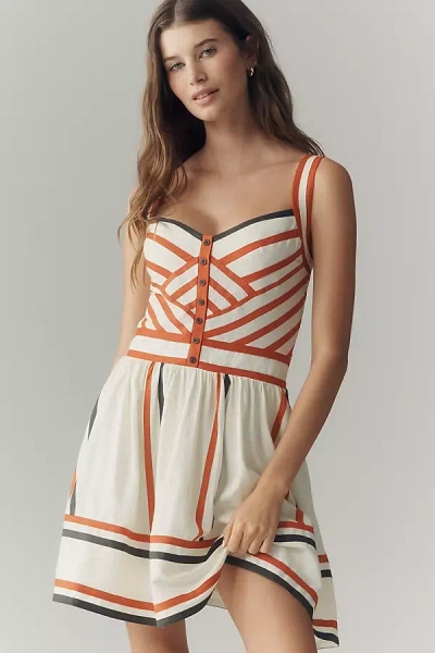 By Anthropologie Linen Geometric Print Mini Dress In Multi