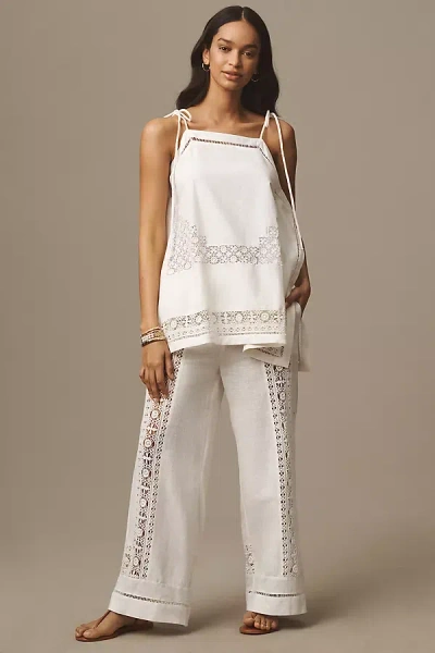 By Anthropologie Linen Lace Pull-on Pants In White