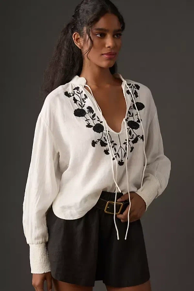 By Anthropologie Linen Long-sleeve Blouse In White