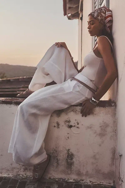 By Anthropologie Linen Palazzo Pants In White