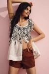 By Anthropologie Linen Pintuck Swing Tunic Blouse In Green