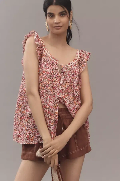 By Anthropologie Linen Pintuck Swing Tunic Blouse In Pink