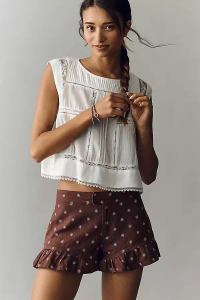 By Anthropologie Linen Ruffle Shorts In White
