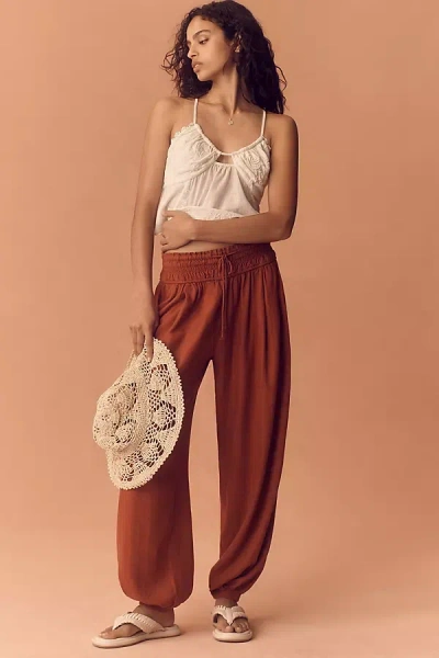 By Anthropologie Linen Smocked Balloon Pants In Brown