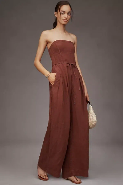 By Anthropologie Linen Strapless Trouser Jumpsuit