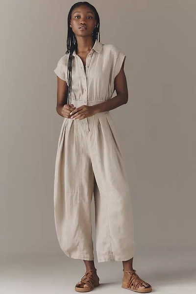 By Anthropologie Linen Waisted Jumpsuit In Neutral