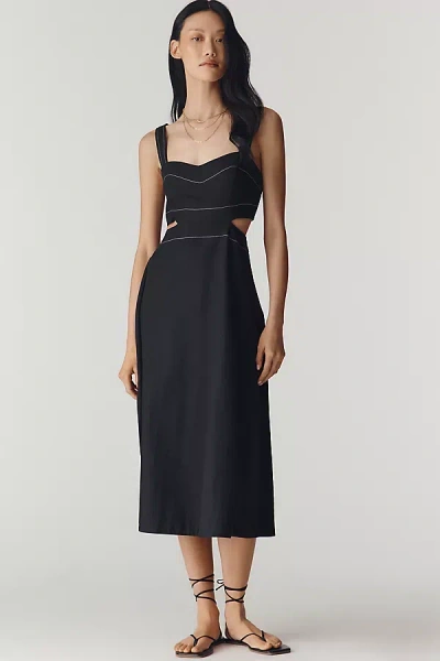 By Anthropologie Linen-blend Cutout Midi Dress In Black
