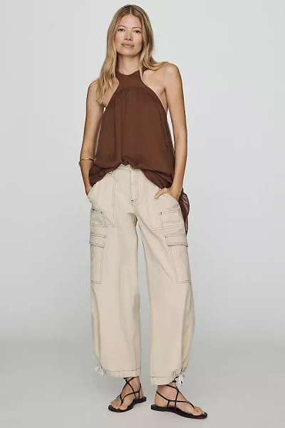 By Anthropologie Linen-cotton High Rise Wide-leg Utility Trousers In Neutral
