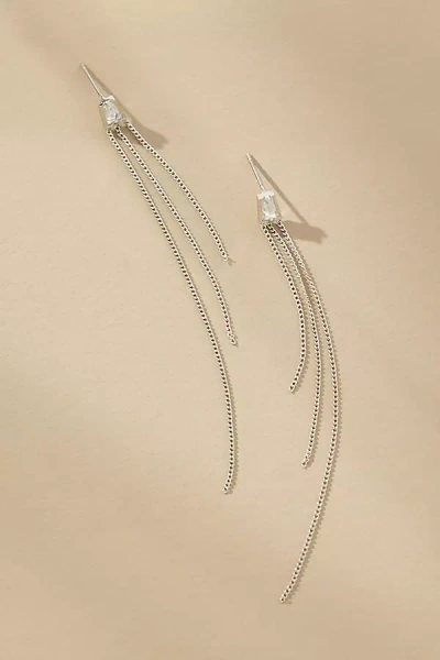 By Anthropologie Long Chain Tassel Drop Earrings In Silver