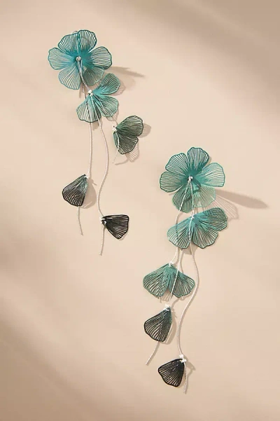 By Anthropologie Long Flower Drop Earrings In Green