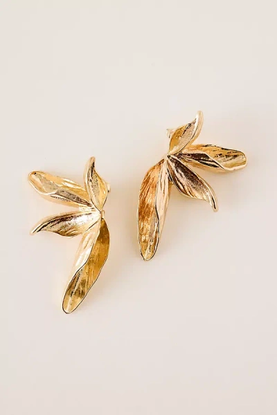 By Anthropologie Long Flower Post Earrings In Gold