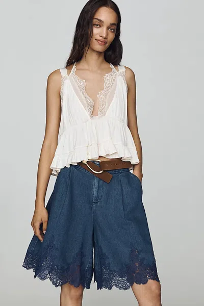 By Anthropologie Long Lace Shorts In Blue