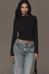 By Anthropologie Long-sleeve Asymmetric Ruched Top In Black