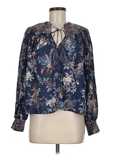 Pre-owned By Anthropologie Long Sleeve Blouse In Blue