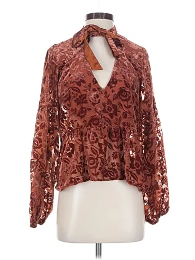 Pre-owned By Anthropologie Long Sleeve Blouse In Brown