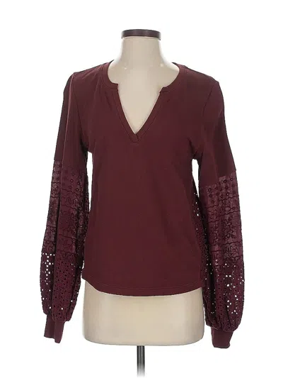 Pre-owned By Anthropologie Long Sleeve Blouse In Burgundy