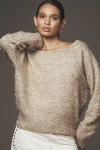 By Anthropologie Long-sleeve Boatneck Tinsel Sweater In Gold