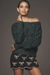 By Anthropologie Long-sleeve Boatneck Tinsel Sweater In Green