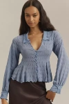 By Anthropologie Long-sleeve Tie-front Textured Blouse In Purple