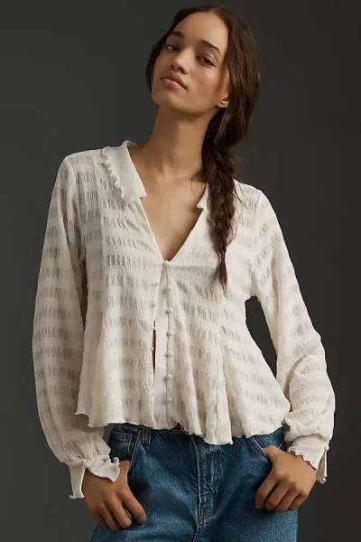 By Anthropologie Long-sleeve Button-front Textured Blouse In White