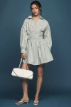 By Anthropologie Long-sleeve Collared A-line Mini Dress In Blue