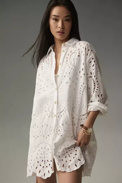 By Anthropologie Long-sleeve Cutout Mini Shirt Dress In White