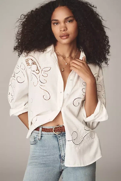 By Anthropologie Long-sleeve Cutwork Buttondown Shirt In White