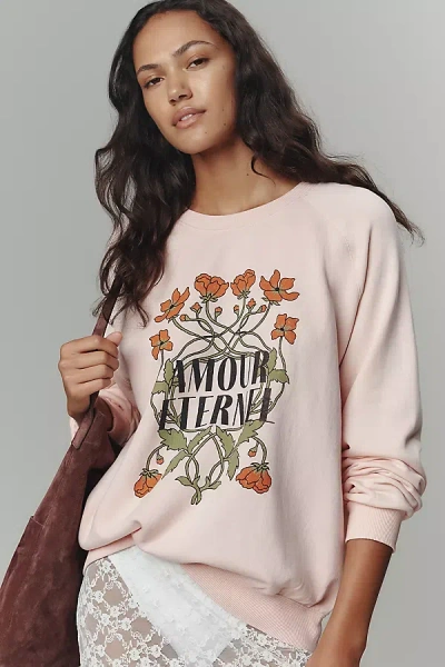 By Anthropologie Long-sleeve Graphic Sweatshirt In Pink
