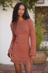 By Anthropologie Long-sleeve Knit Mini Dress In Brown