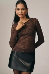 By Anthropologie Long-sleeve Lace Crew-neck Top In Brown