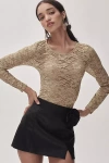 By Anthropologie Long-sleeve Lace Crew-neck Top In Green