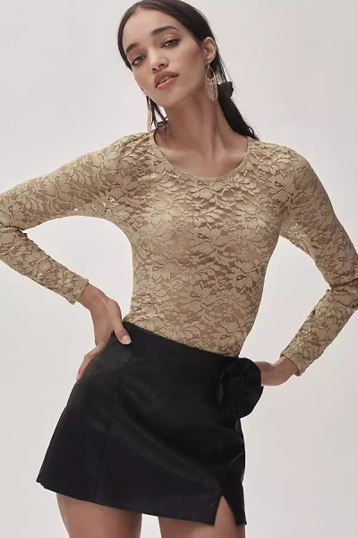 By Anthropologie Long-sleeve Lace Crew-neck Top In Green