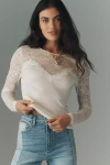 By Anthropologie Long-sleeve Lace Mix Top In White