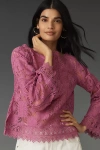 By Anthropologie Long-sleeve Lace Patches Blouse In Purple
