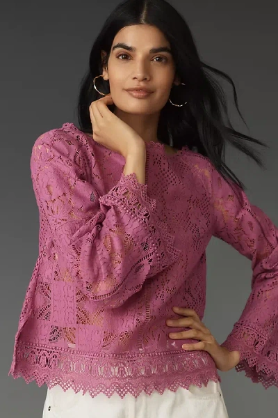 By Anthropologie Long-sleeve Lace Patches Blouse In Purple