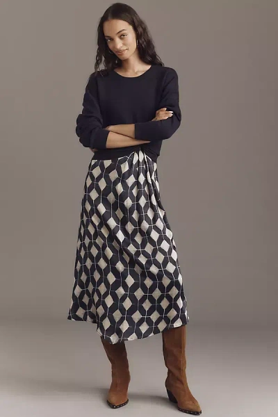 By Anthropologie Long-sleeve Mockable Jumper & Midi Skirt In Multi