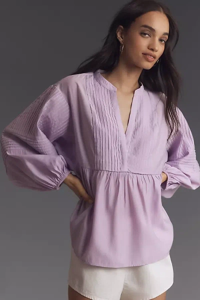 By Anthropologie Long-sleeve Pintuck Blouse In Purple