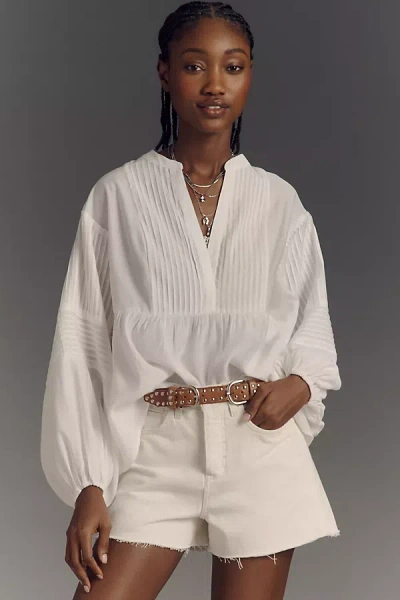 By Anthropologie Long-sleeve Pintuck Blouse In White
