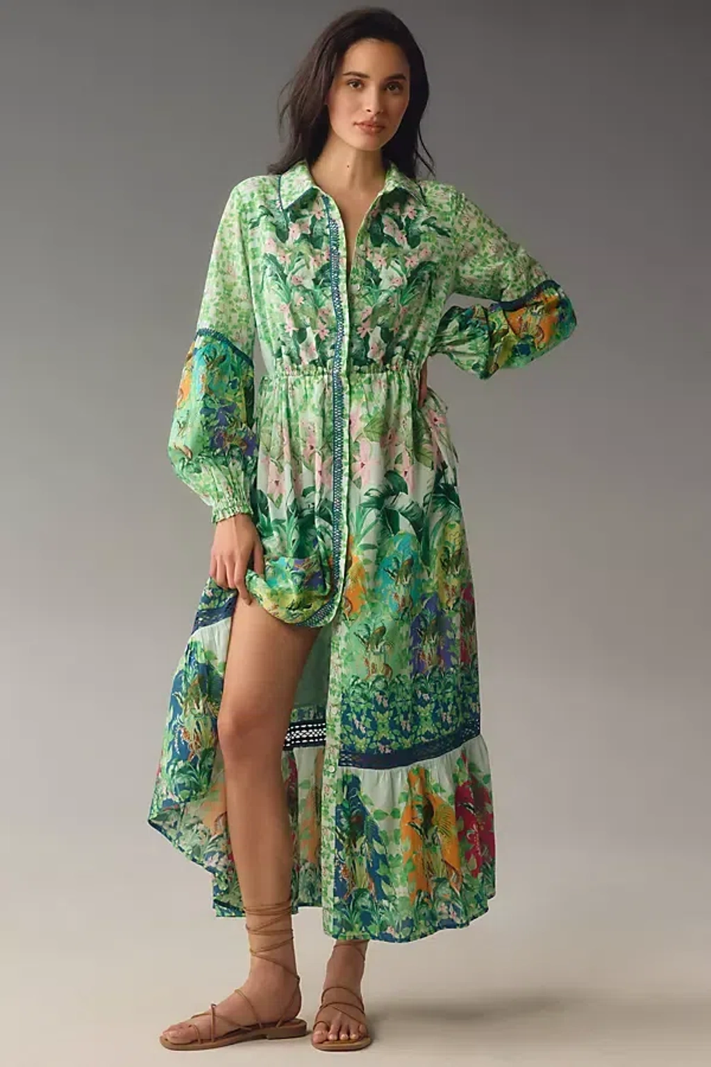 anthropologie dress long sleeve By Slim Knit Long-Sleeve Ruched-Waist Pleated Midi flattering smocked waist Long-sleeve Printed Maxi Shirt Dress