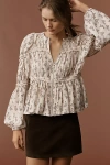 By Anthropologie Long-sleeve Puffy Zip-front Blouse In Neutral